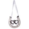 Wedding Horseshoe Double Heart with Diamantes Good Luck Silver / Cream