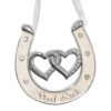 Wedding Horseshoe Double Heart with Diamantes Good Luck Silver / Cream