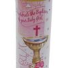 Baptism Pillar Candle and Windproof Cap and Prayer - Baby Girl