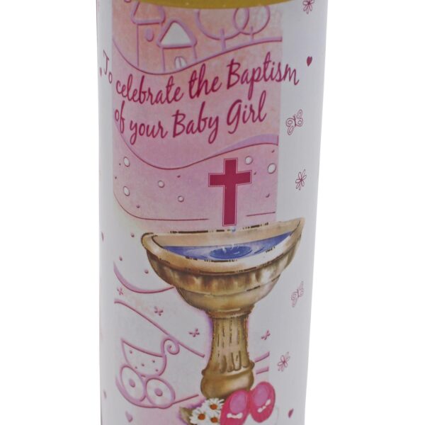 Baptism Pillar Candle and Windproof Cap and Prayer - Baby Girl