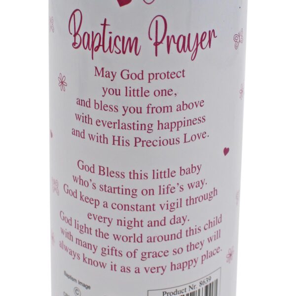 Baptism Pillar Candle and Windproof Cap and Prayer - Baby Girl