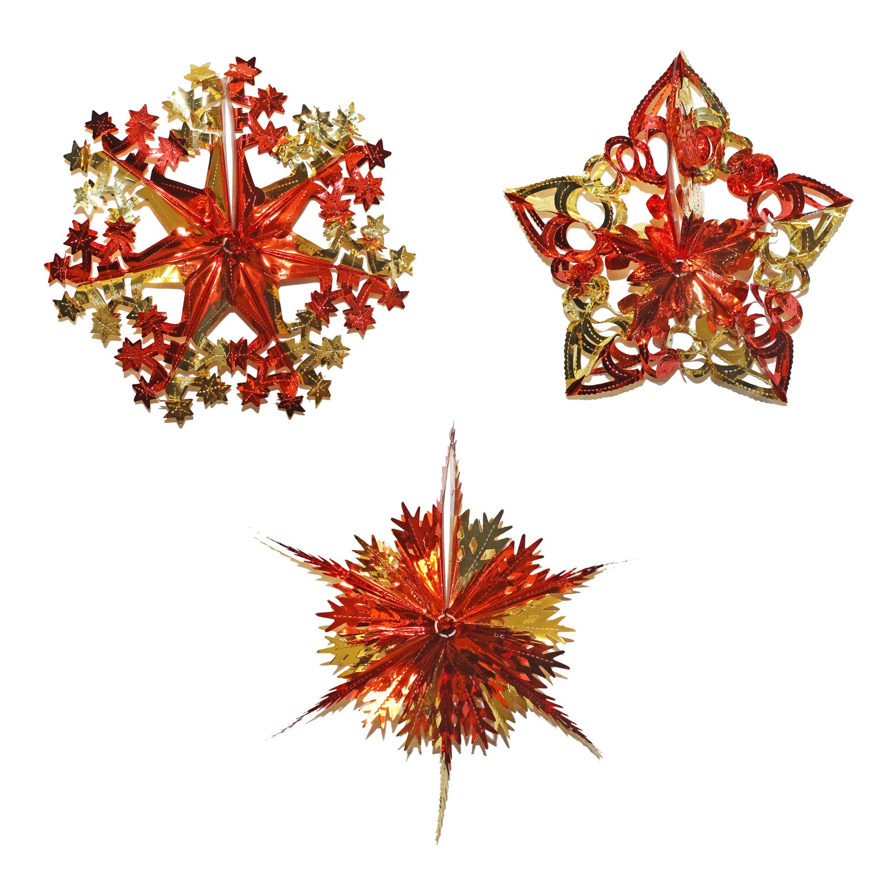Christmas Foil Ceiling Decorations 2 Tone Red / Gold - Set of 3 Hangers