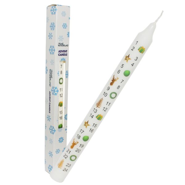 Christmas Advent Candle Boxed 25cm Tapered Countdown Festive Colour Images White
