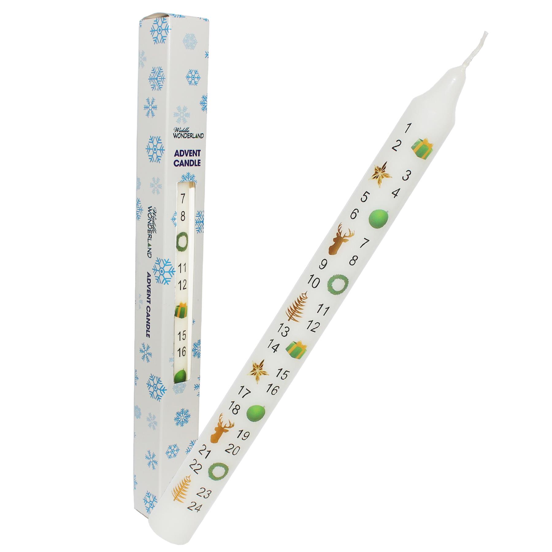 Christmas Advent Candle Boxed 25cm Tapered Countdown Festive Colour Images White