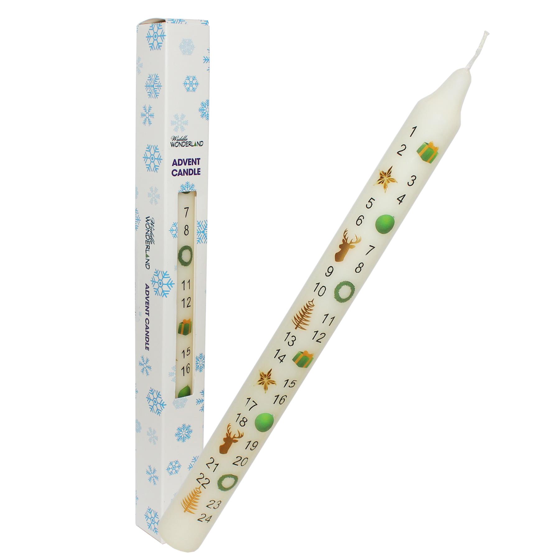 Christmas Advent Candle Boxed 25cm Tapered Countdown Festive Colour  Images Cream