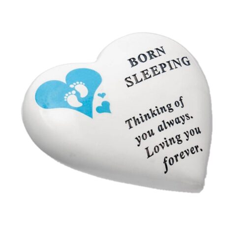Baby Graveside Memorial Heart Ornament Footprints - Born Sleeping - Blue / Boy
