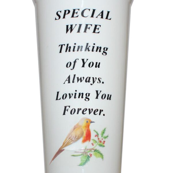Memorial Graveside Flower Vase with Spike Robin Image - Special Wife