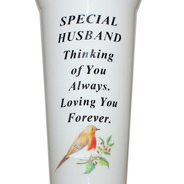 Memorial Graveside Flower Vase with Spike Robin Image - Special  Husband