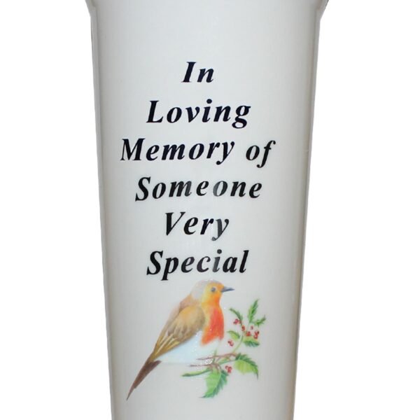 Memorial Graveside Flower Vase with Spike Robin Image - Someone Special