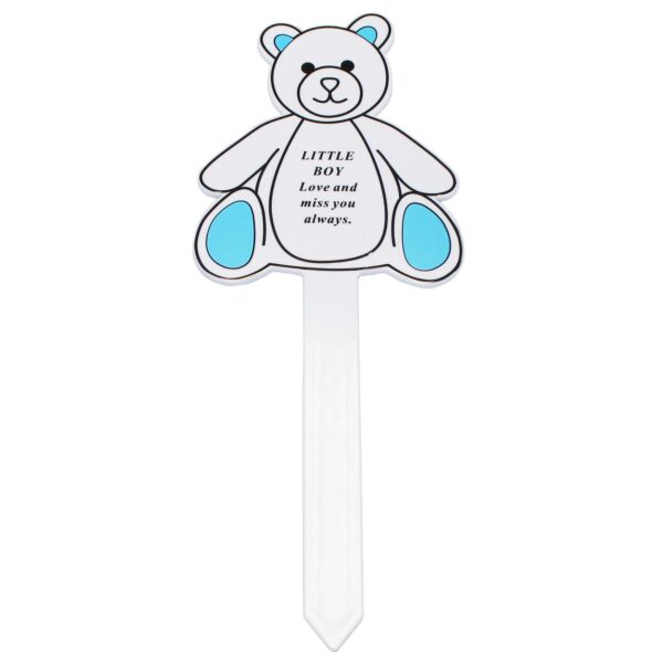 Graveside Memorial Teddy Bear Plaque Stake - Little Boy / Blue