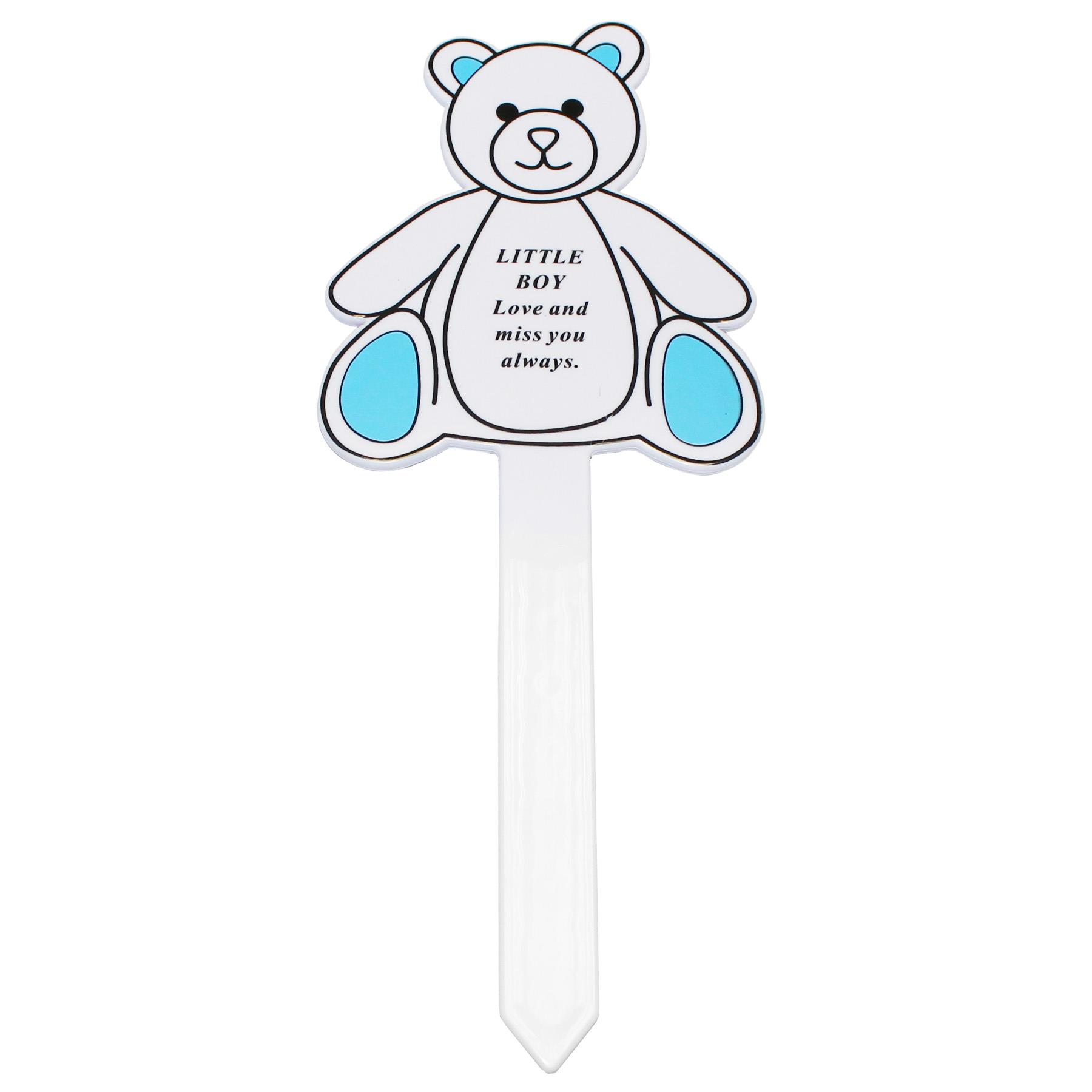 Graveside Memorial Teddy Bear Plaque Stake - Little Boy / Blue