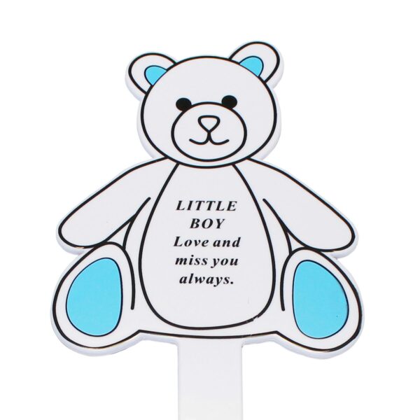 Graveside Memorial Teddy Bear Plaque Stake - Little Boy / Blue