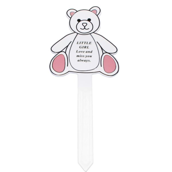 Graveside Memorial Teddy Bear Plaque Stake - Little Girl / Pink