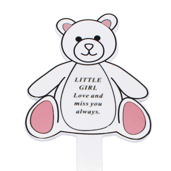 Graveside Memorial Teddy Bear Plaque Stake - Little Girl / Pink