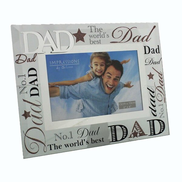 Glass 6 x 4 Photo Frame with Mirror Glass and Glitter Letters - Dad