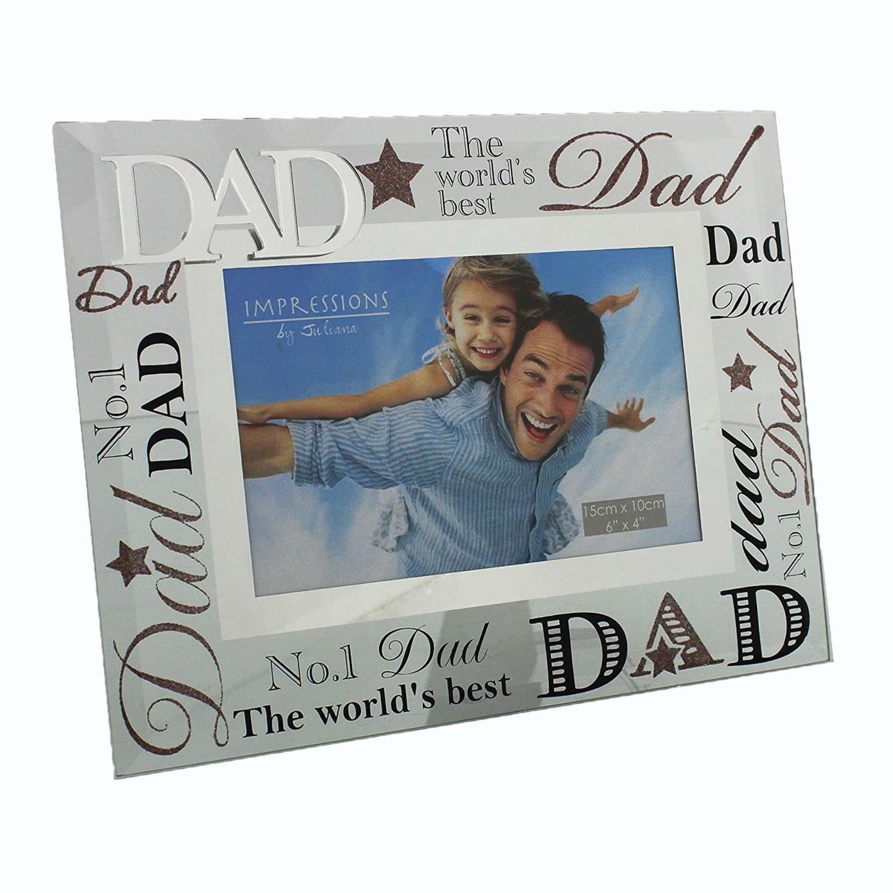 Glass 6 x 4 Photo Frame with Mirror Glass and Glitter Letters - Dad