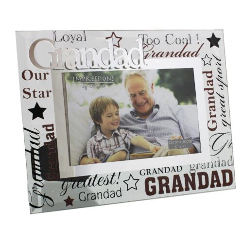 Glass 6 x 4 Photo Frame with Mirror Glass and Glitter Letters - Grandad