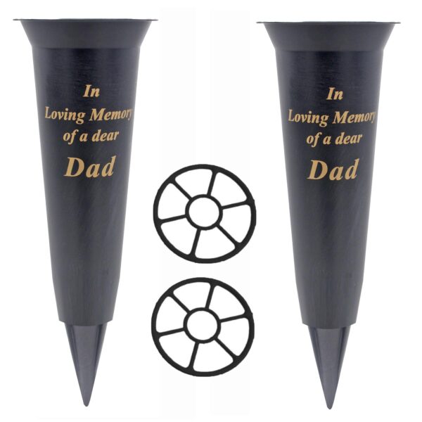 Graveside Memorial Spike Flower Vases with Inserts and Wavy Edge x2 - Dad
