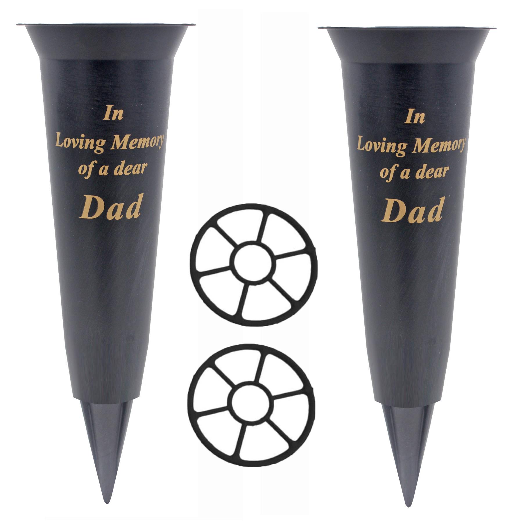 Graveside Memorial Spike Flower Vases with Inserts and Wavy Edge x2 - Dad