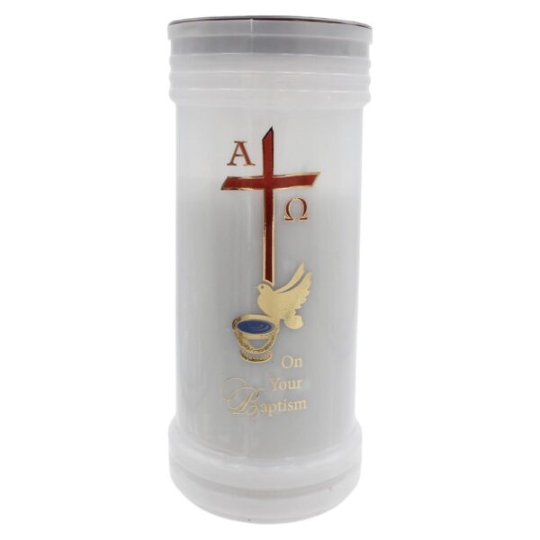 On Your Baptism First Light Baptismal Candle White with Image 72Hr Burn Time