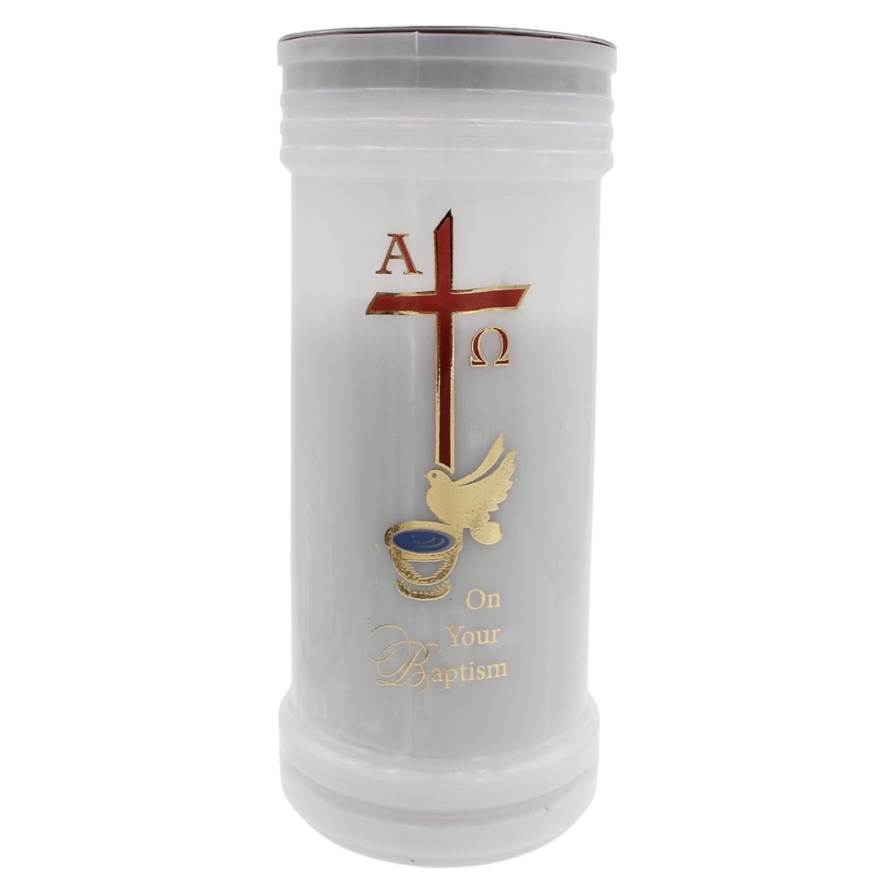 On Your Baptism First Light Baptismal Candle White with Image 72Hr Burn Time