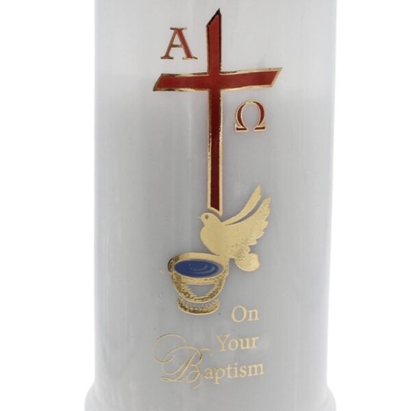 On Your Baptism First Light Baptismal Candle White with Image 72Hr Burn Time