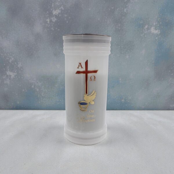On Your Baptism First Light Baptismal Candle White with Image 72Hr Burn Time