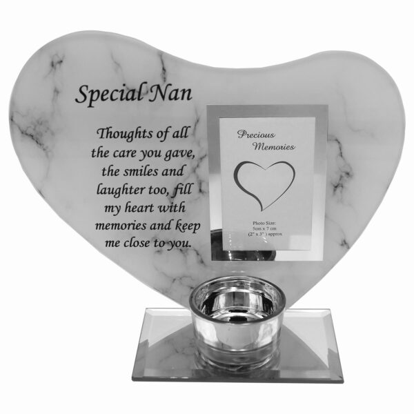 Glass Memorial Tea Light Candle Holder Photo Frame Marble Effect - Nan