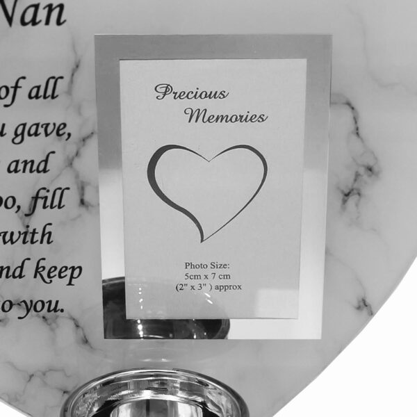 Glass Memorial Tea Light Candle Holder Photo Frame Marble Effect - Nan