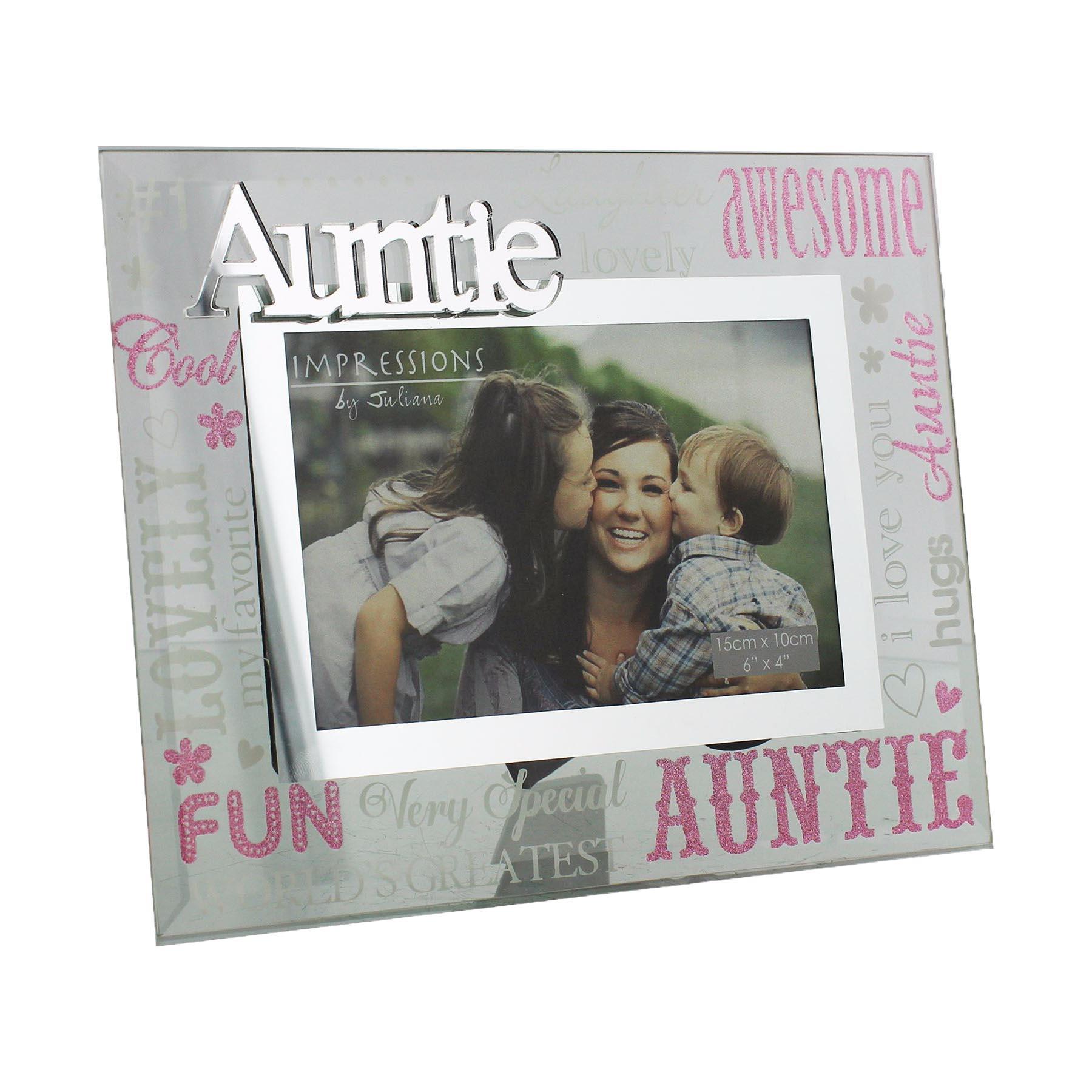Glass 6 x 4 Photo Frame with Mirror Glass and Glitter Letters - Auntie