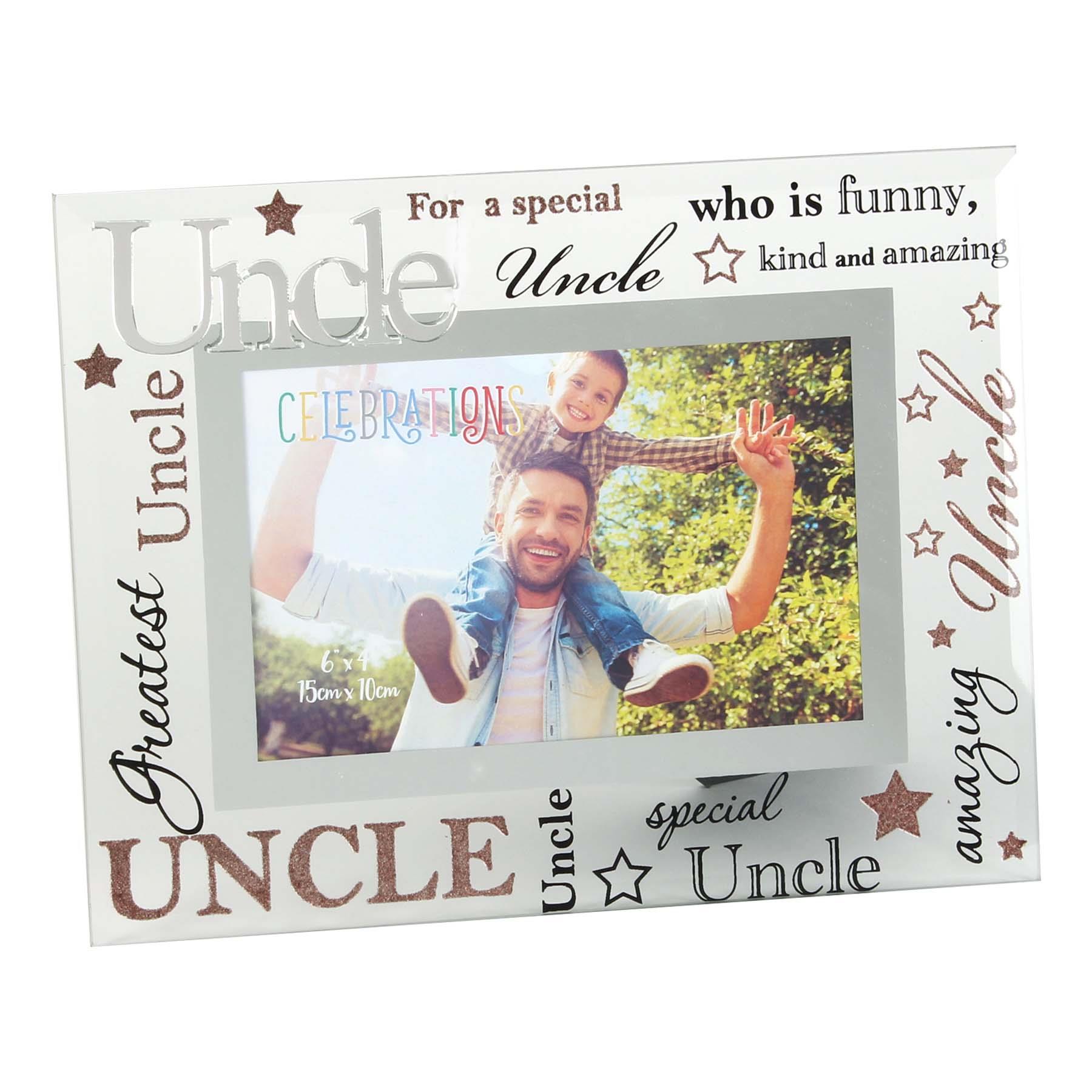 Glass 6 x 4 Photo Frame with Mirror Glass and Glitter Letters - Uncle