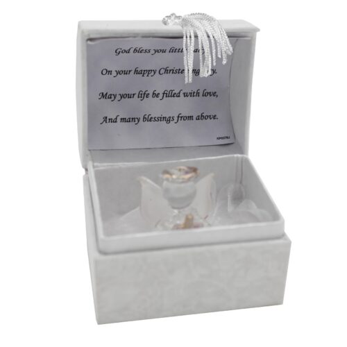 Christening Glass Angel Ornament in Chest with Verse