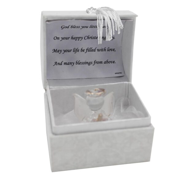 Christening Glass Angel Ornament in Chest with Verse