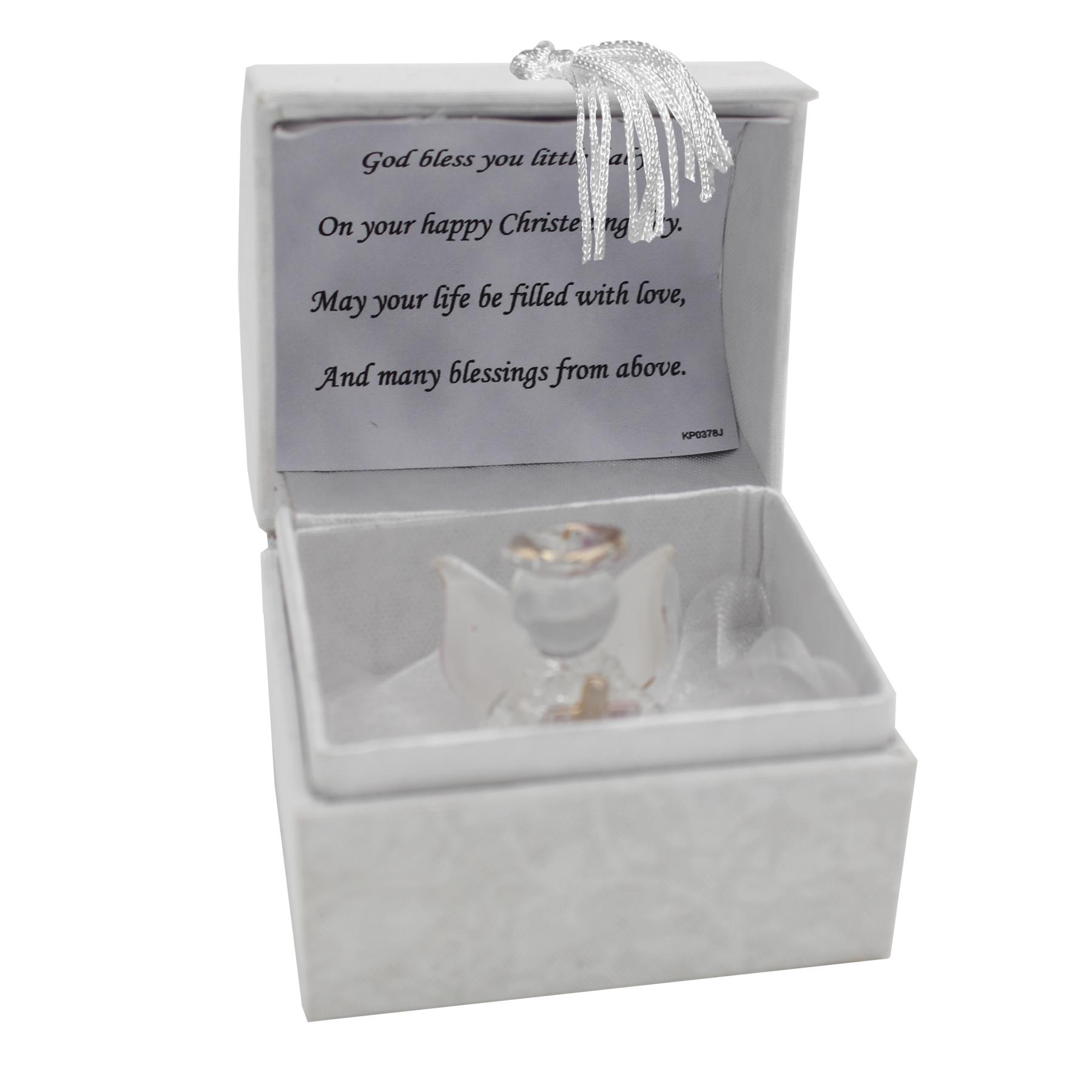 Christening Glass Angel Ornament in Chest with Verse