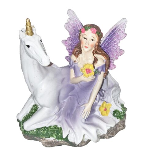 image220482919.jpg The Fairies Enchanted Garden Sitting Fairy with Unicorn - Purple