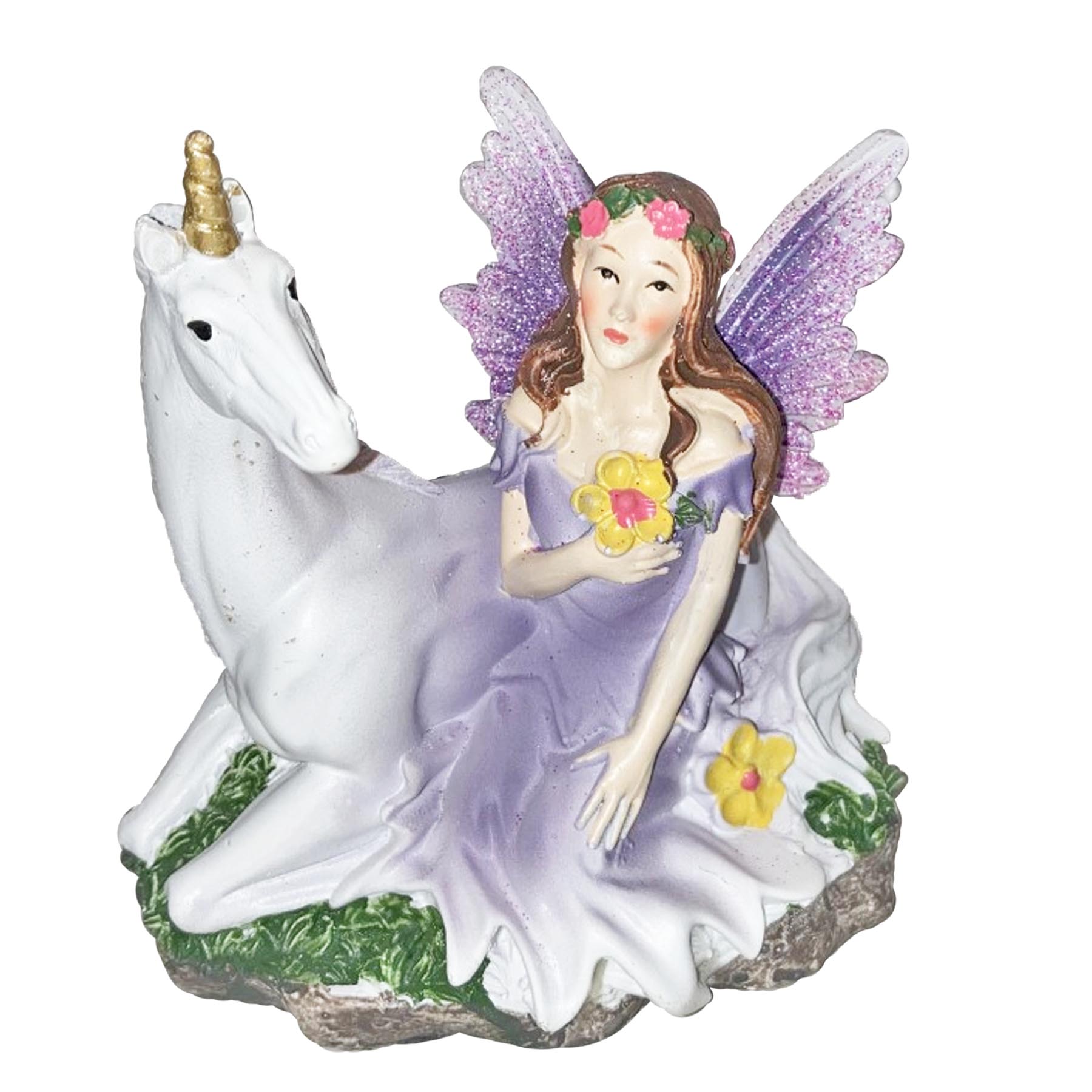 The Fairies Enchanted Garden Sitting Fairy with Unicorn - Purple