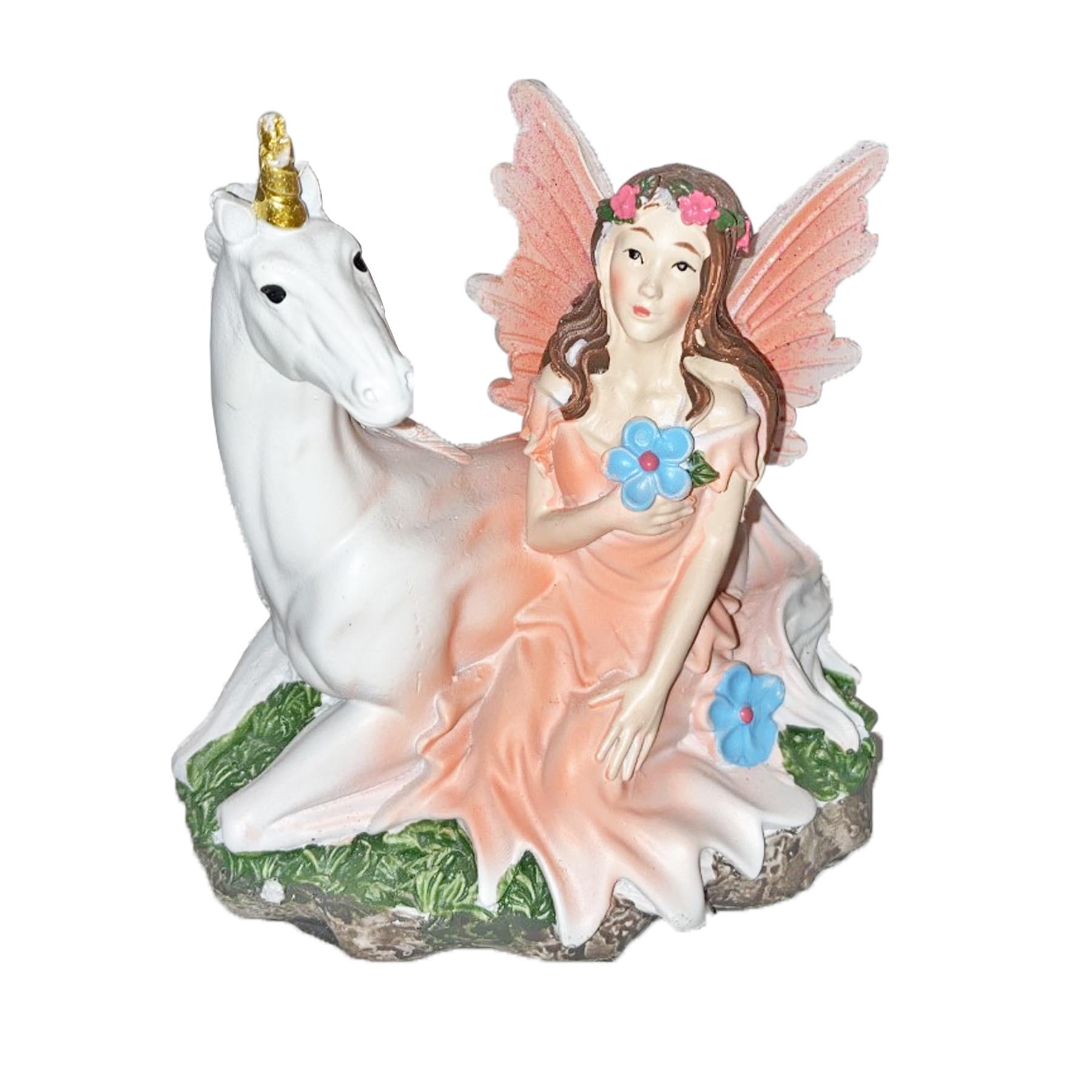 The Fairies Enchanted Garden Sitting Fairy with Unicorn - Pink