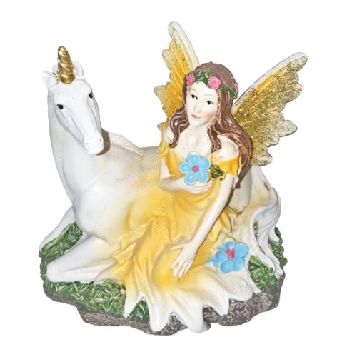 image220482983.jpg The Fairies Enchanted Garden Sitting Fairy with Unicorn - Yellow