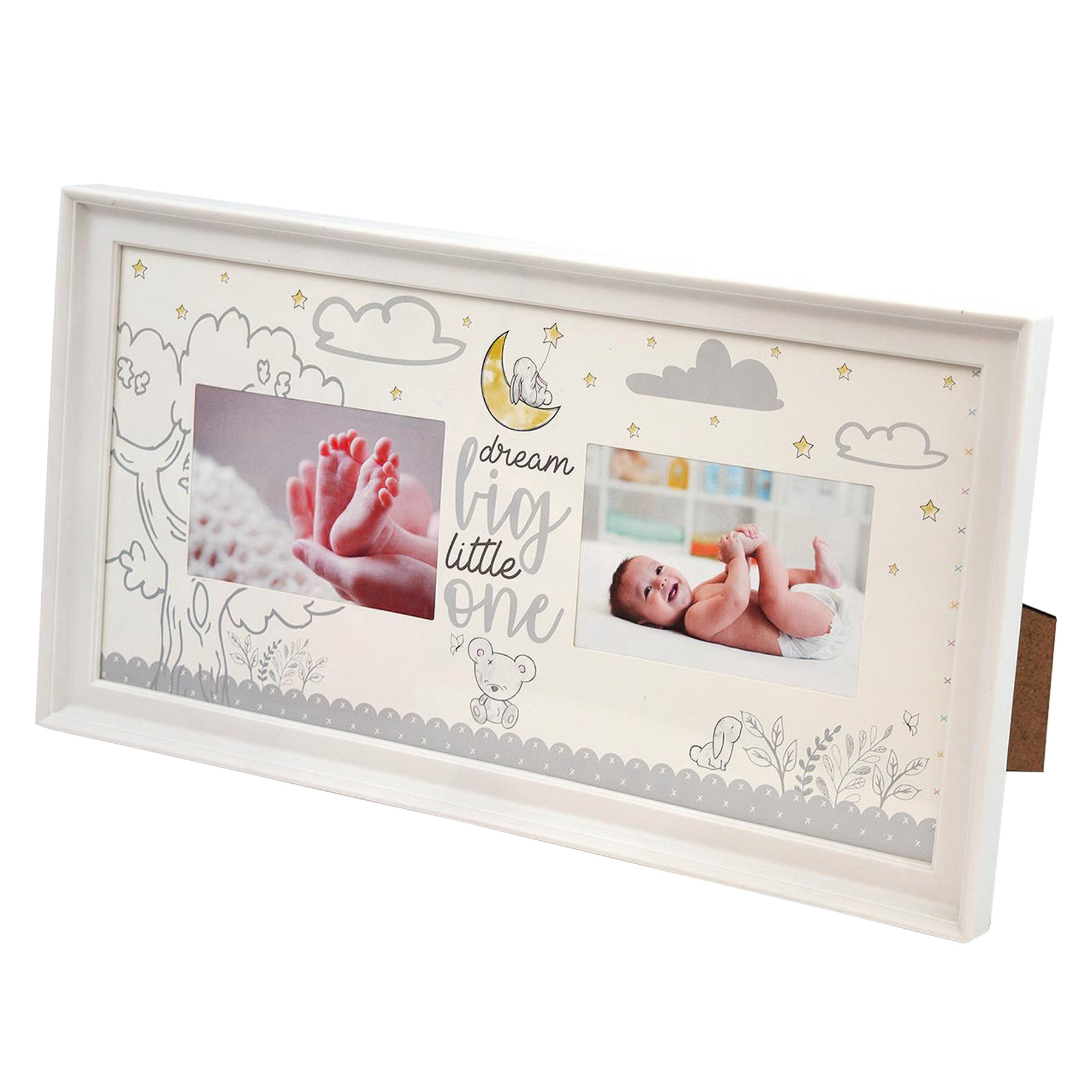 New Baby Double Photo Frame "Dream Big Little One" White Unisex Baby's Nursery