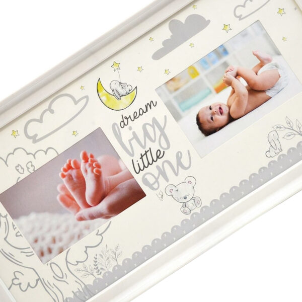 New Baby Double Photo Frame "Dream Big Little One" White Unisex Baby's Nursery