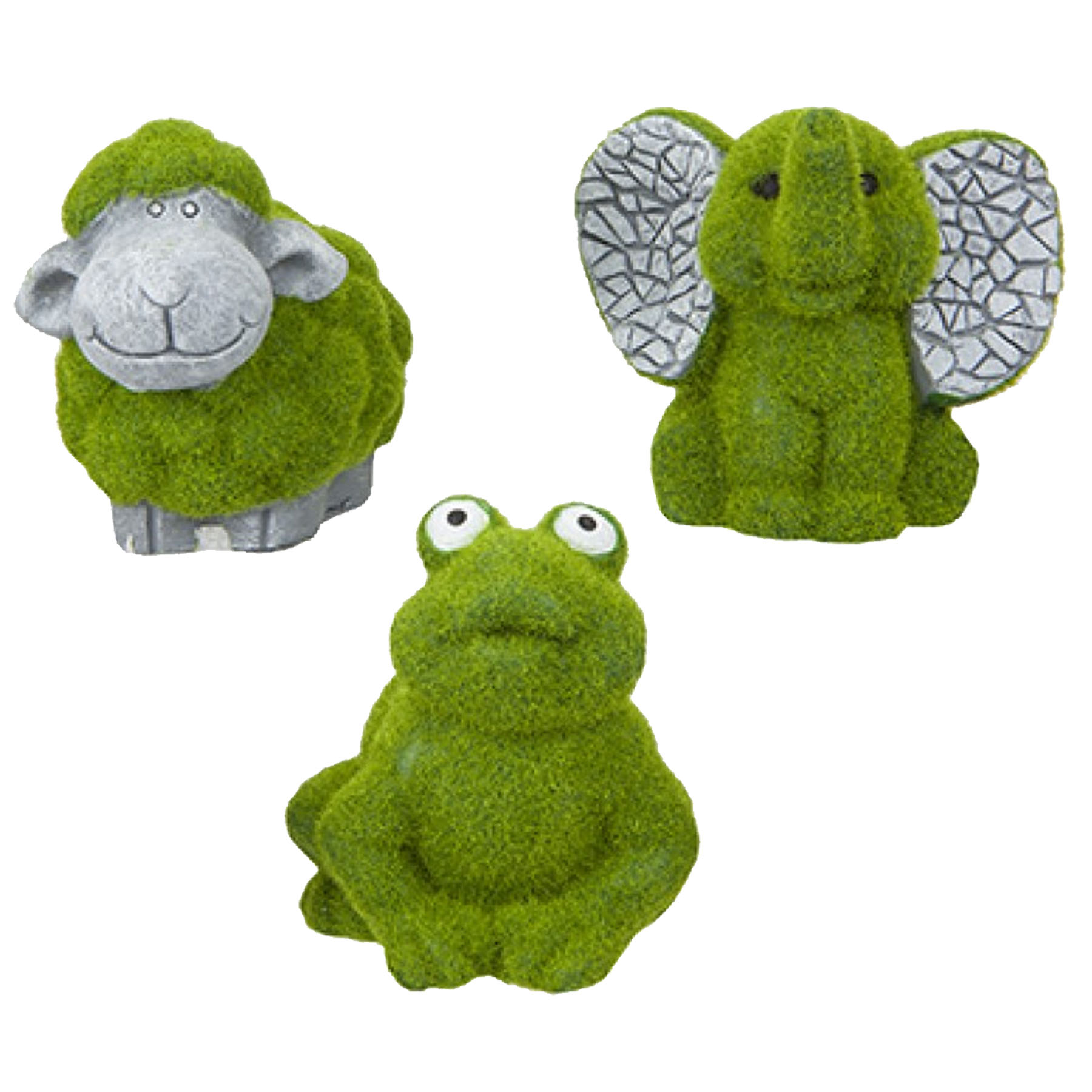 Roots and Shoots 3 Mini Flock Grass and Stone Effect Garden Ornaments - Frog Sheep Elephant