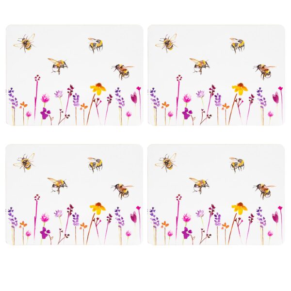 Set of 4 Placemats with Cork Back Busy Bees Design by Jennifer Rose