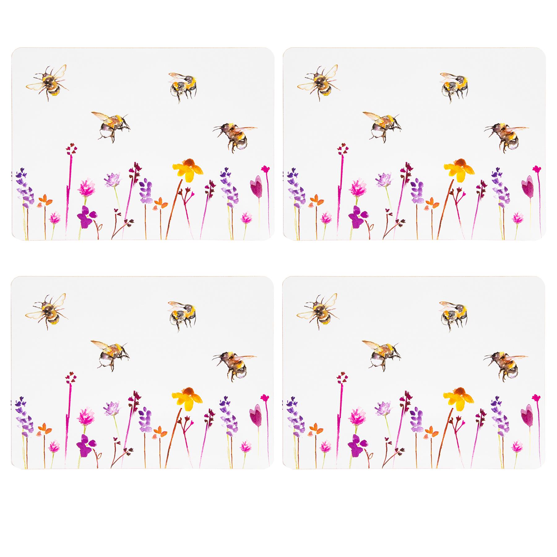 Set of 4 Placemats with Cork Back Busy Bees Design by Jennifer Rose