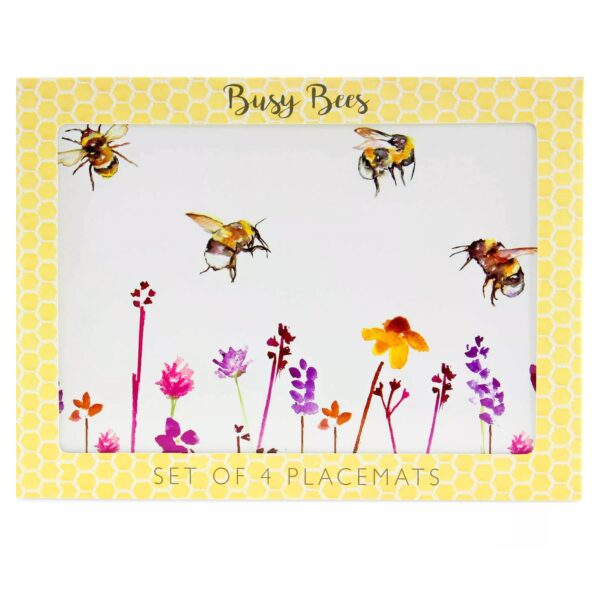 Set of 4 Placemats with Cork Back Busy Bees Design by Jennifer Rose
