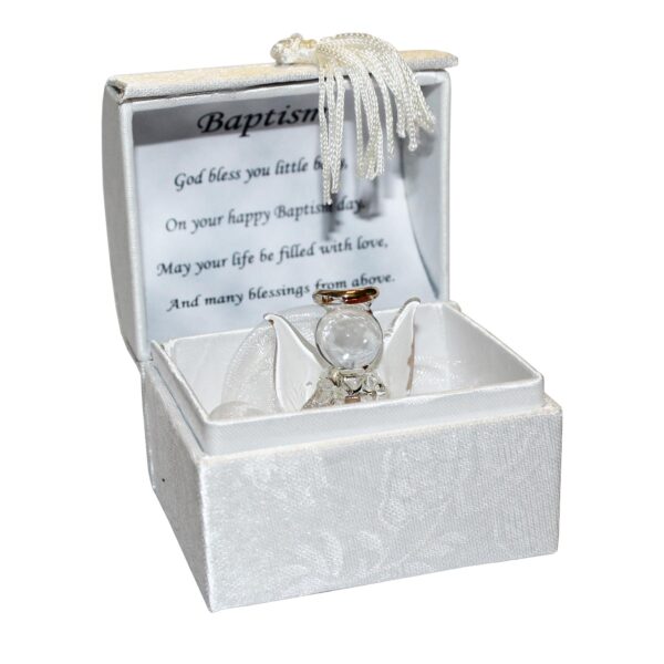 Baptism Glass Angel Ornament in Chest with Verse