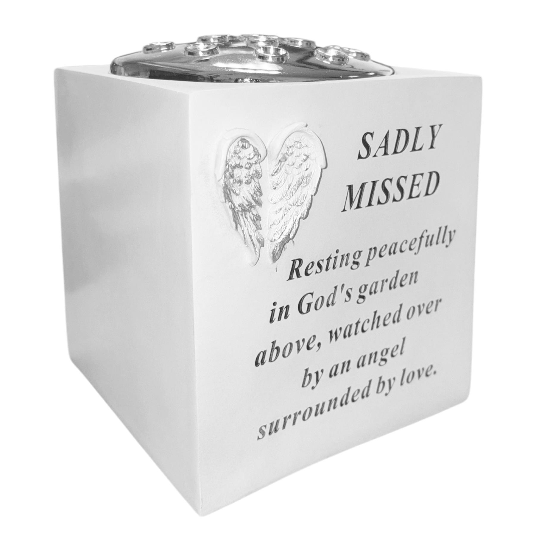 Memorial Rose Bowl Graveside Flower Vase with Angel Wings - Sadly Missed