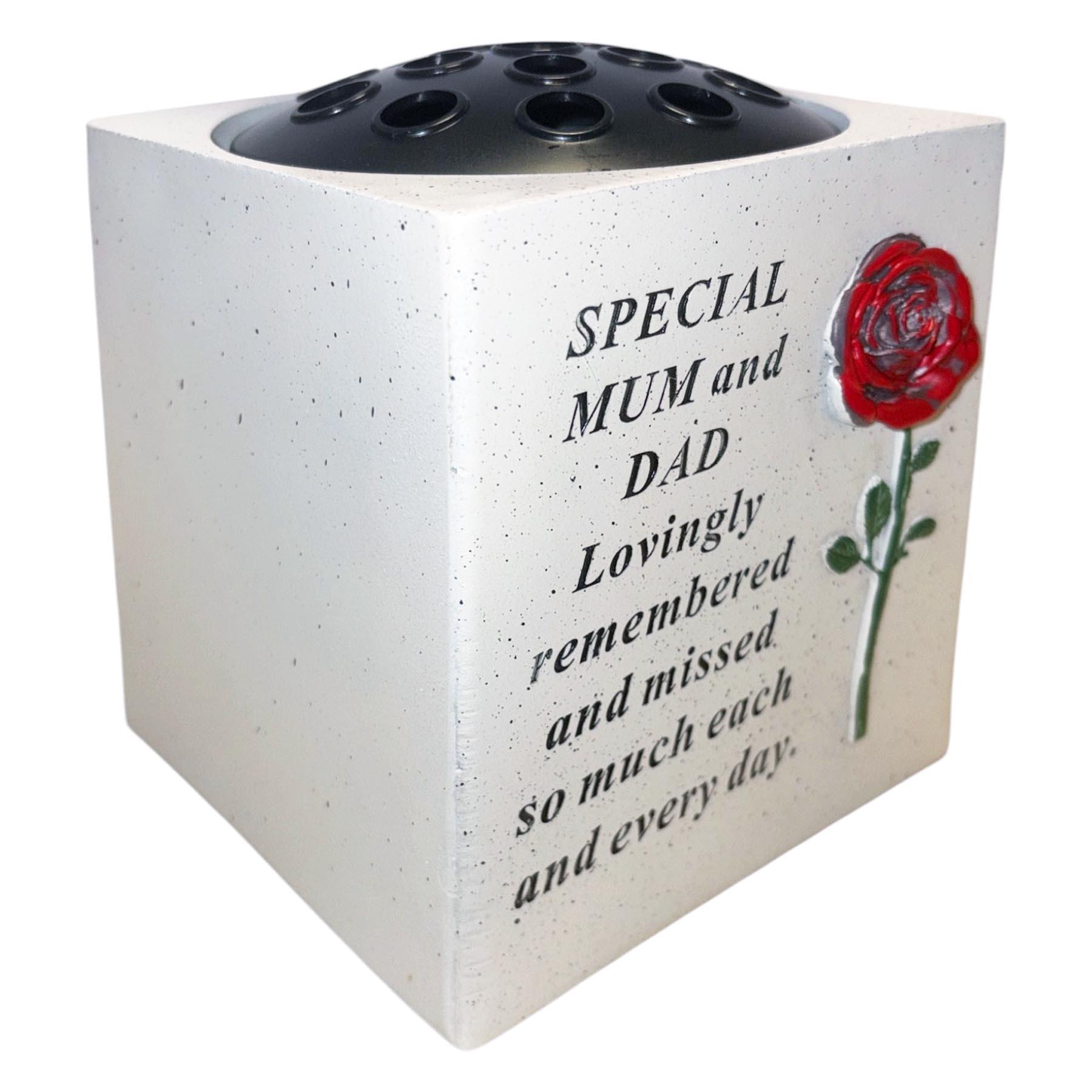 Memorial Rose Bowl for Mum and Dad Graveside Flower Vase with 3D Red Rose