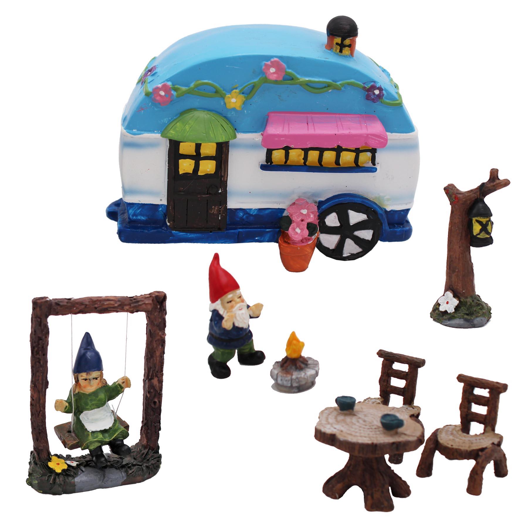 The Fairies Enchanted Garden Range - 8 Piece Gnome and Caravan Set