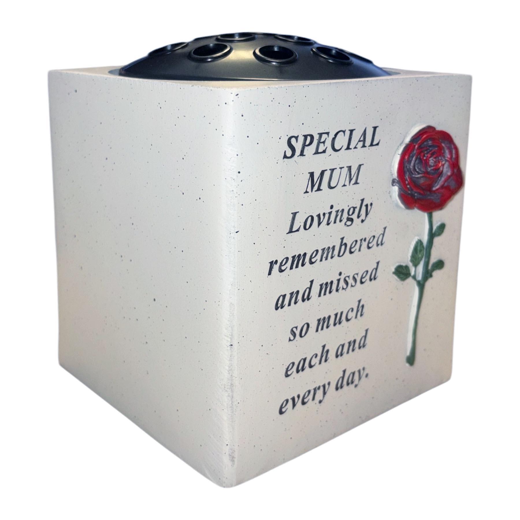 Memorial Rose Bowl for Mum Graveside Flower Vase with 3D Red Rose