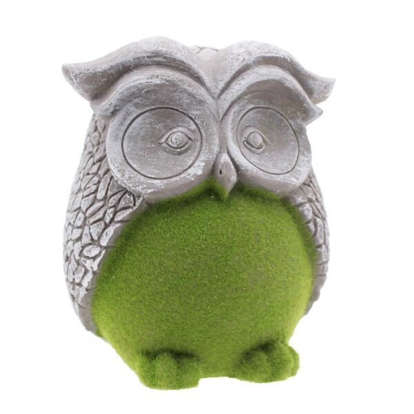 Owl Garden Ornament Flock Grass and Stone Effect 16cm